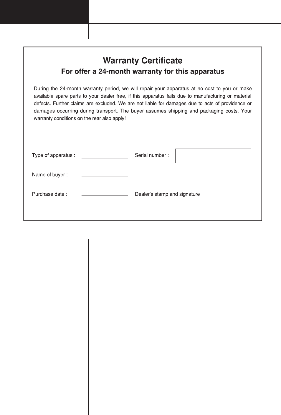 Warranty certificate, For offer a 24-month warranty for this apparatus | LG GC-254SQW User Manual | Page 34 / 70