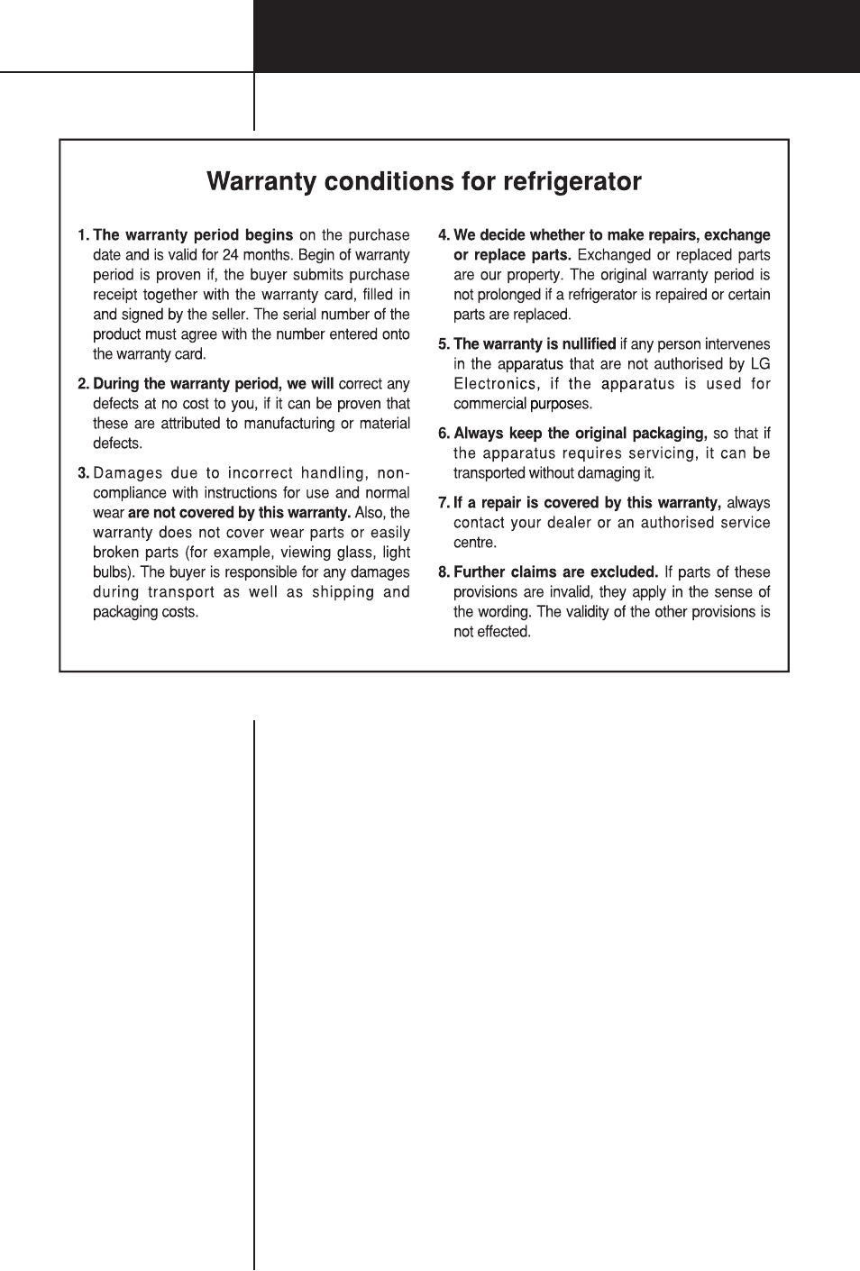 Warranty conditions for refrigerator | LG GC-254SQW User Manual | Page 35 / 70