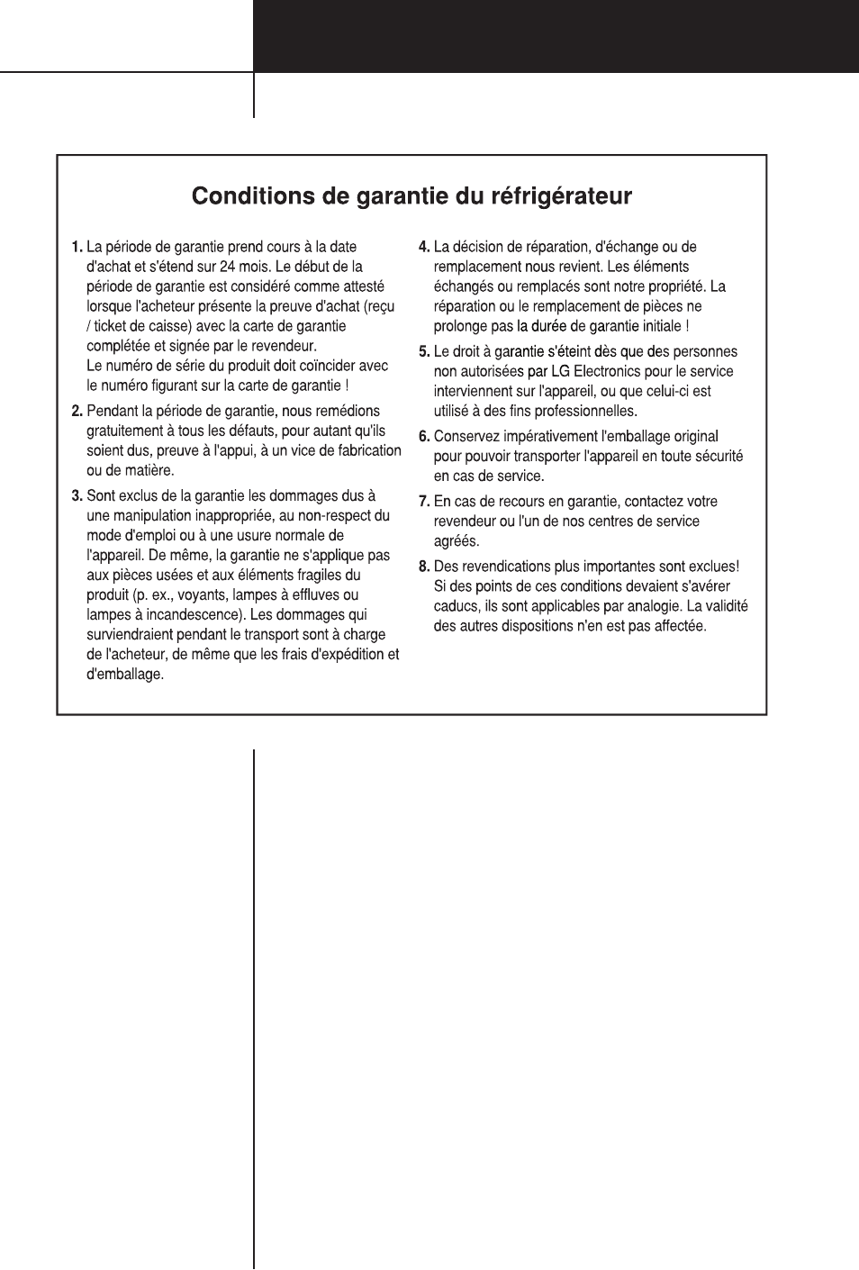 Conditions de garantie du réfrigérateur | LG GC-254SQW User Manual | Page 52 / 70