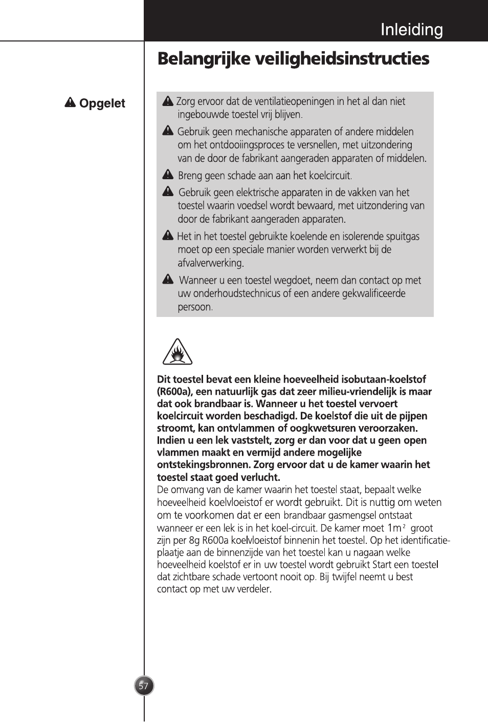 A opgelet, Inleiding, Belangrijke veiligheidsinstructies | LG GC-254SQW User Manual | Page 56 / 70