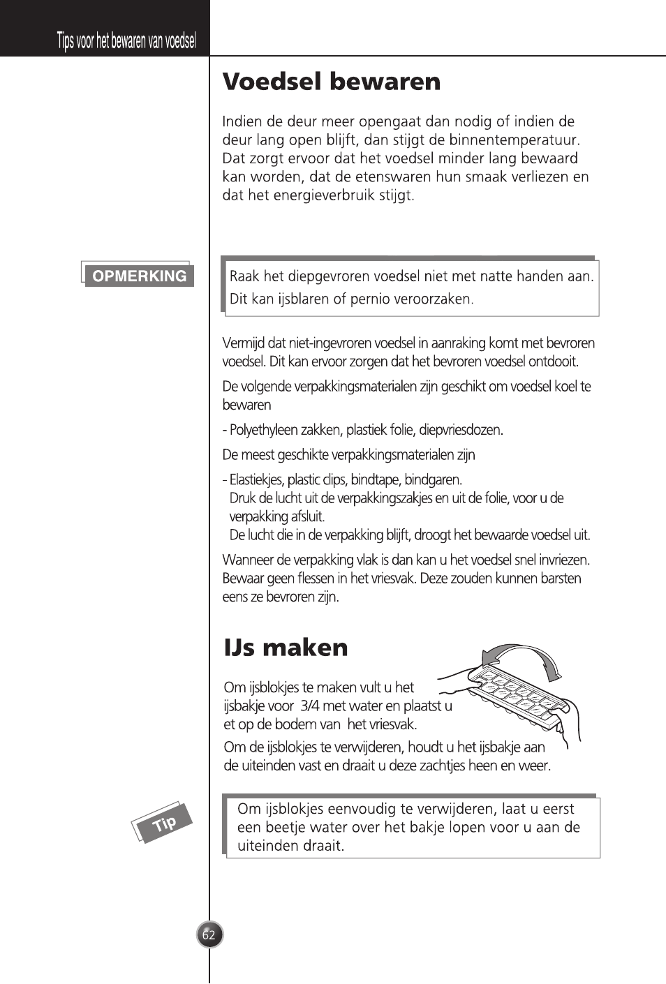 Voedsel bewaren, Ijs maken | LG GC-254SQW User Manual | Page 61 / 70