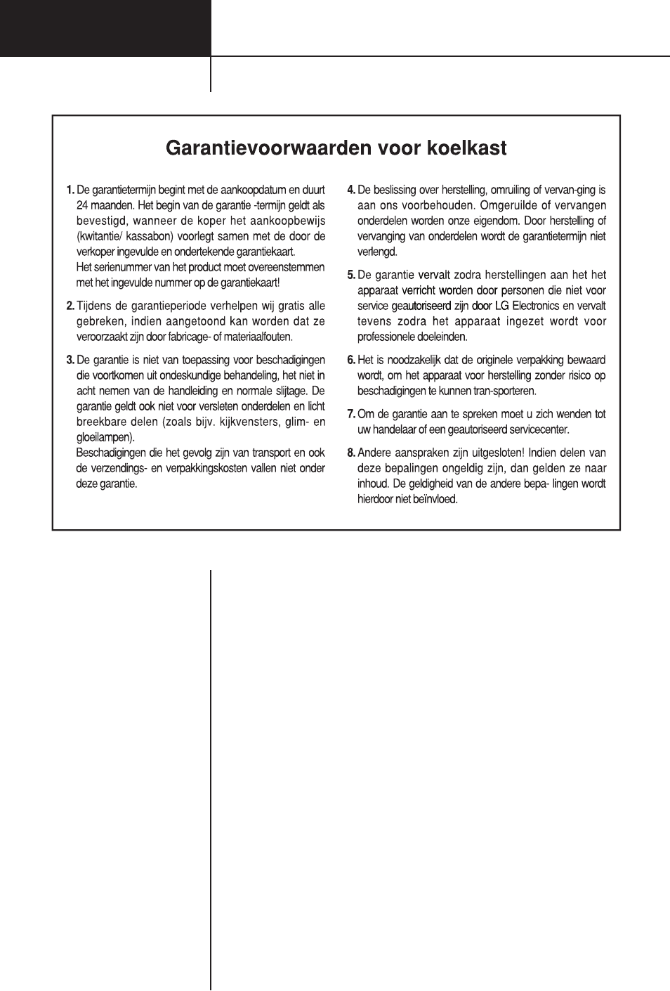 Garantievoorwaarden voor koelkast | LG GC-254SQW User Manual | Page 69 / 70