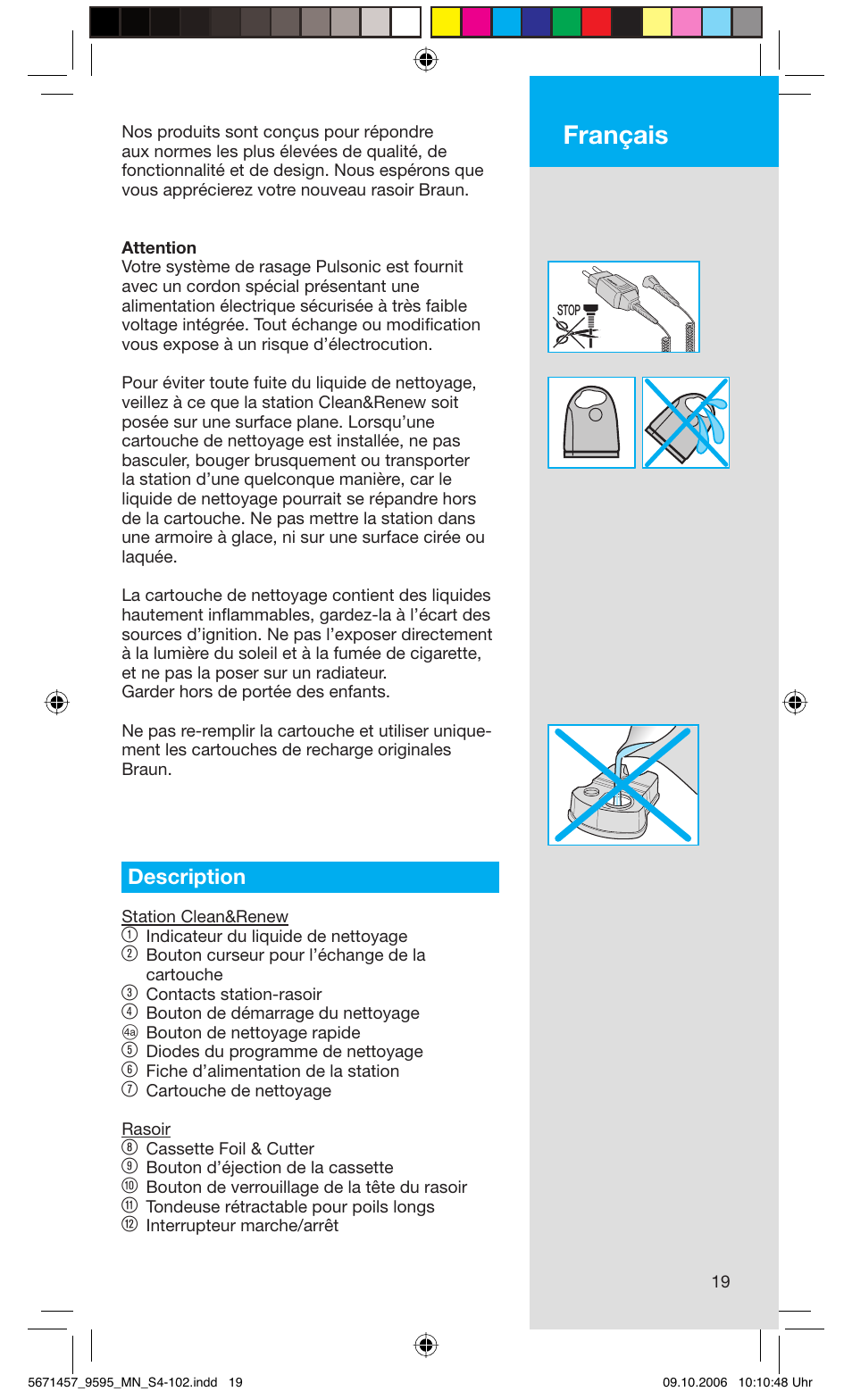 Français, Description | Braun 9595 Pulsonic User Manual | Page 19 / 101