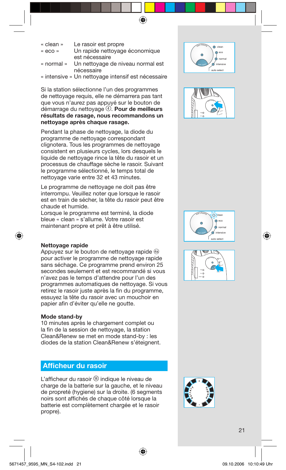 Affi cheur du rasoir, L’affi cheur du rasoir | Braun 9595 Pulsonic User Manual | Page 21 / 101