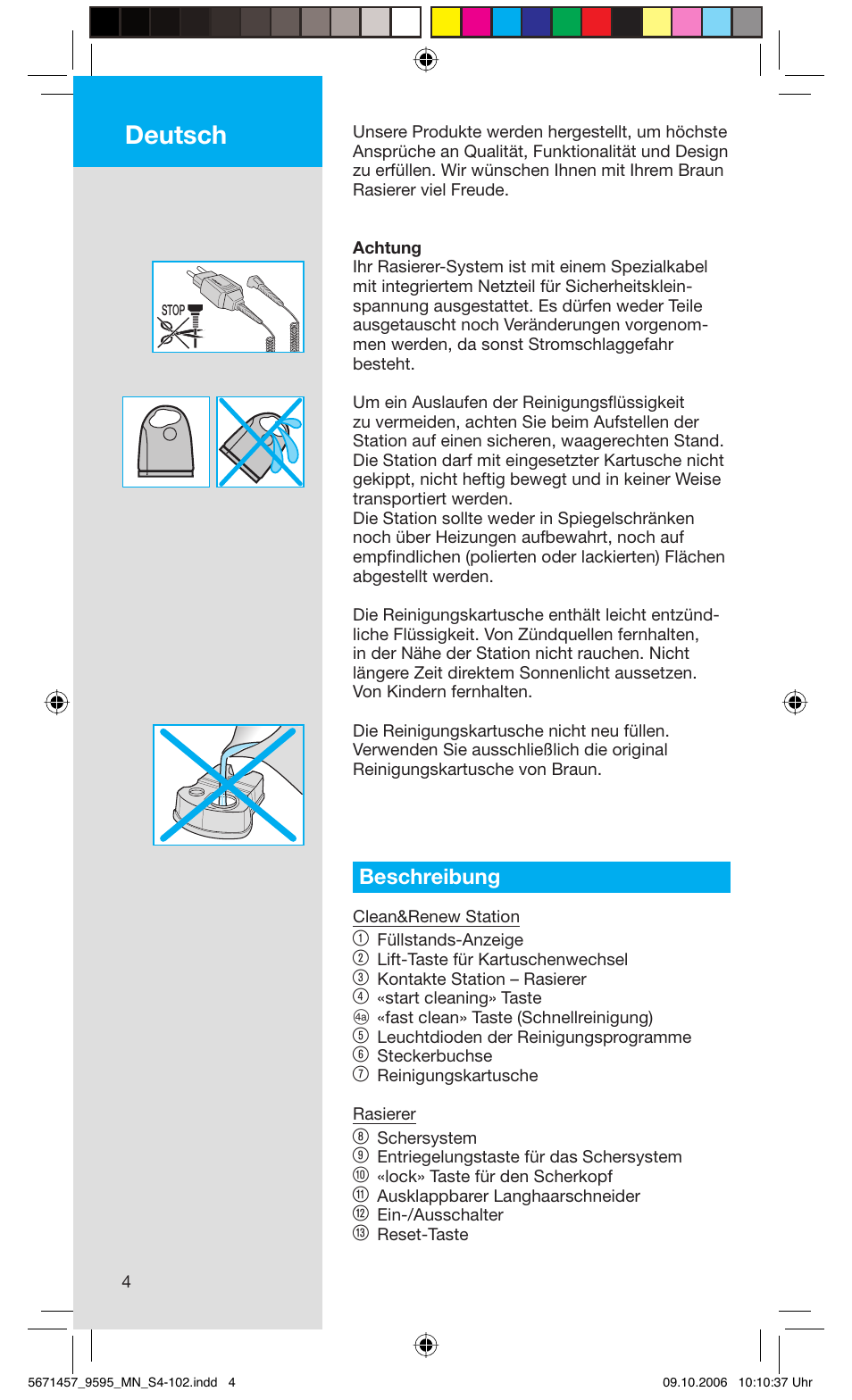 Deutsch, Beschreibung | Braun 9595 Pulsonic User Manual | Page 4 / 101