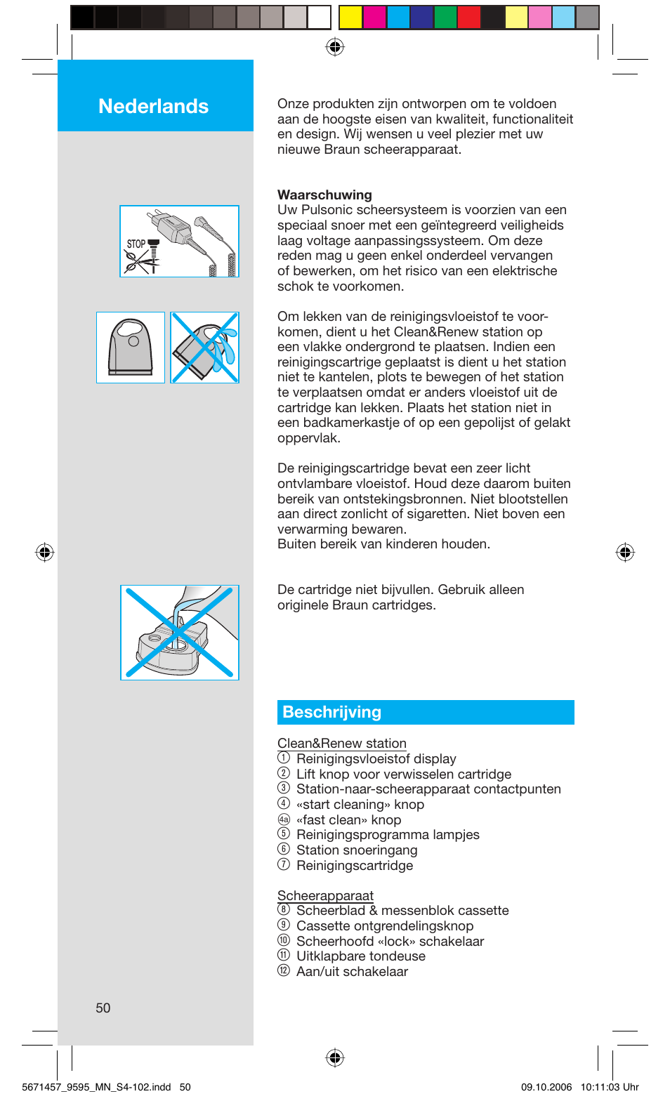 Nederlands, Beschrijving | Braun 9595 Pulsonic User Manual | Page 50 / 101