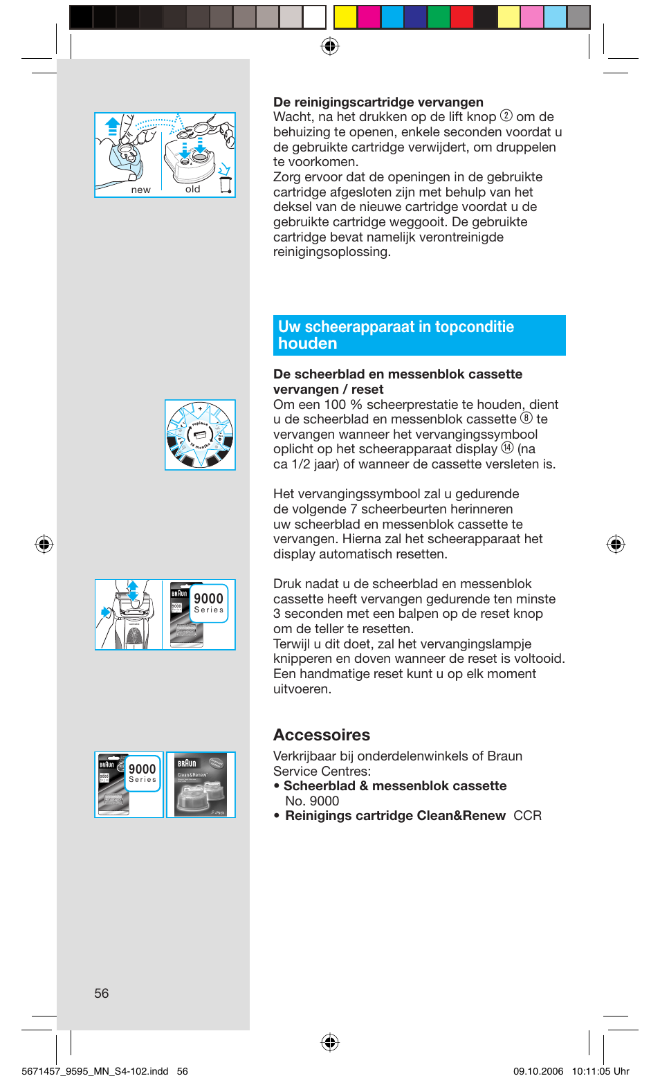 Uw scheerapparaat in topconditie houden, Accessoires | Braun 9595 Pulsonic User Manual | Page 56 / 101