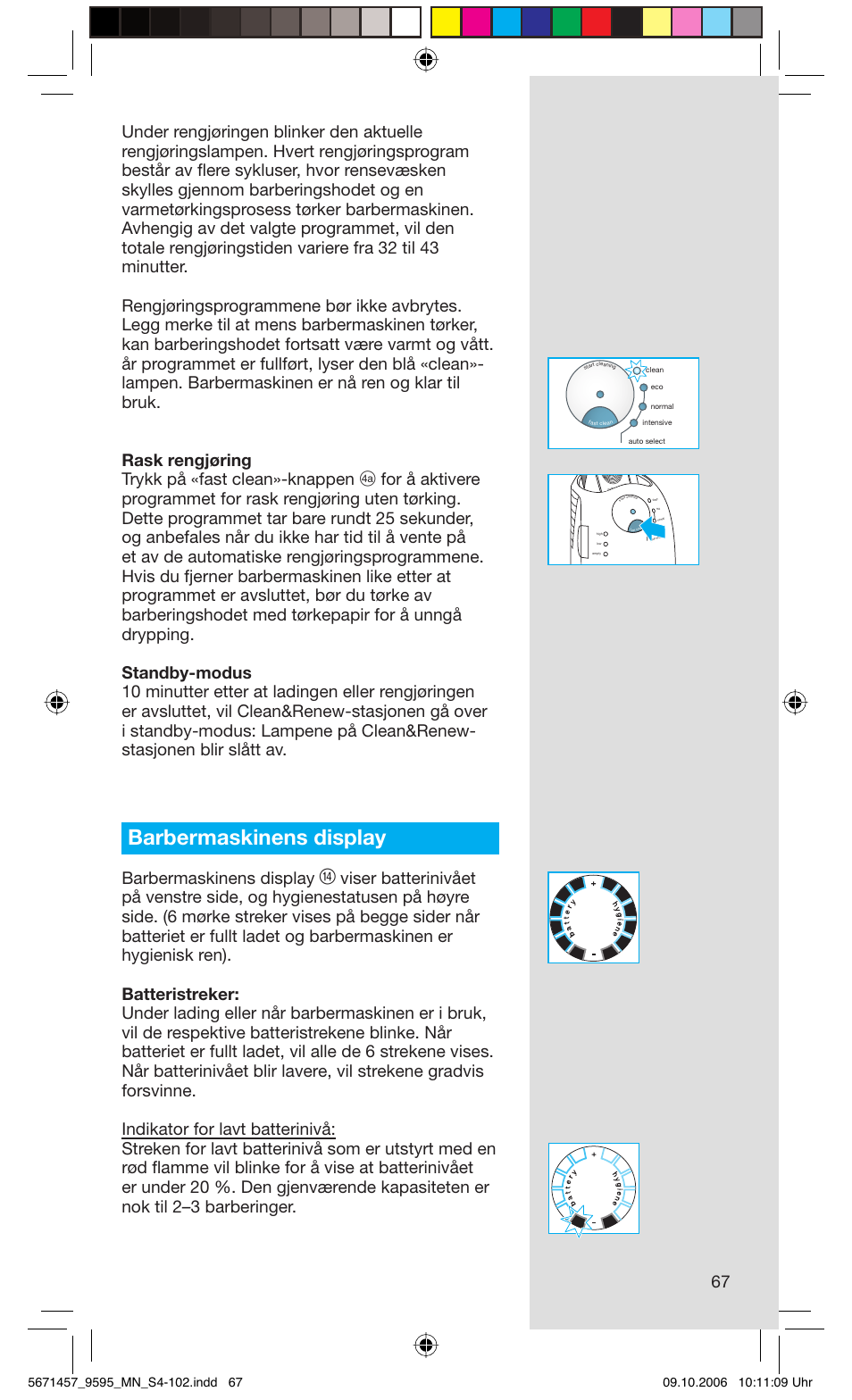 Barbermaskinens display | Braun 9595 Pulsonic User Manual | Page 67 / 101