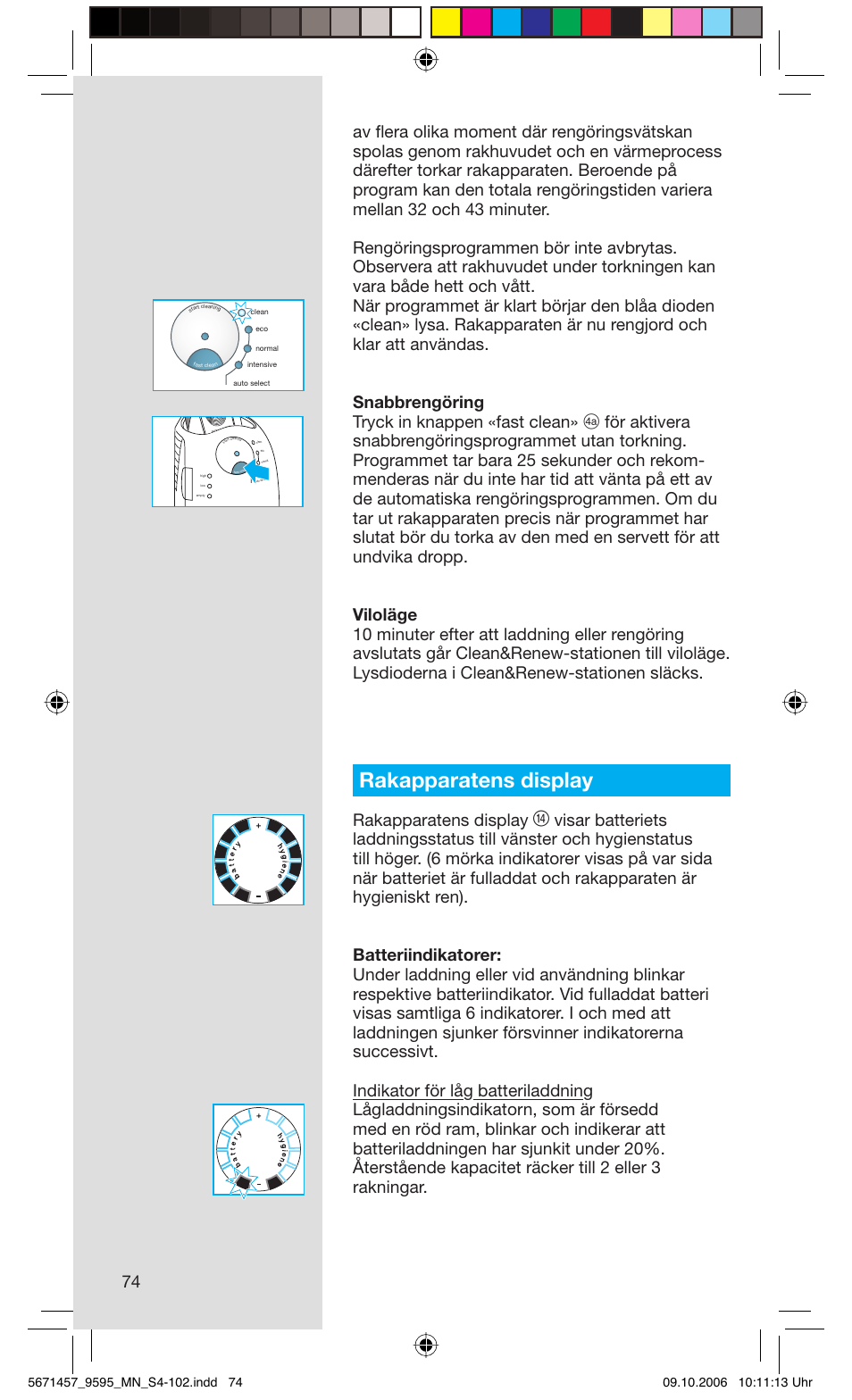 Rakapparatens display | Braun 9595 Pulsonic User Manual | Page 74 / 101