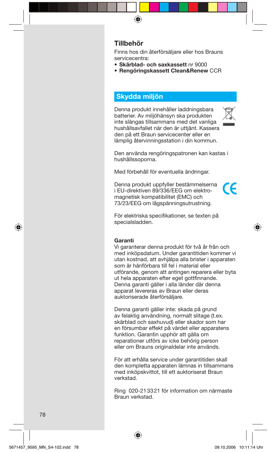 Tillbehör, Skydda miljön | Braun 9595 Pulsonic User Manual | Page 78 / 101