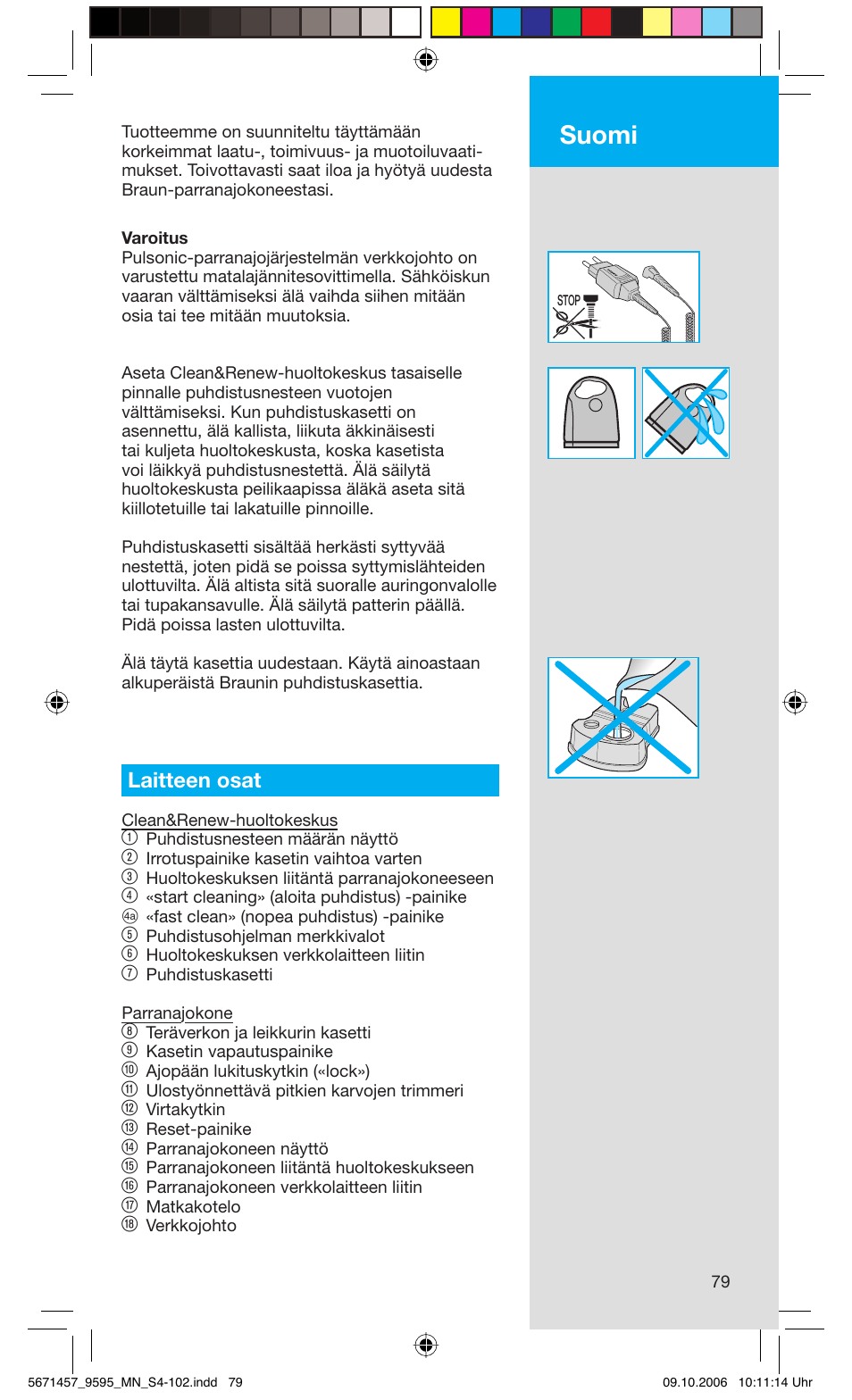 Suomi, Laitteen osat | Braun 9595 Pulsonic User Manual | Page 79 / 101