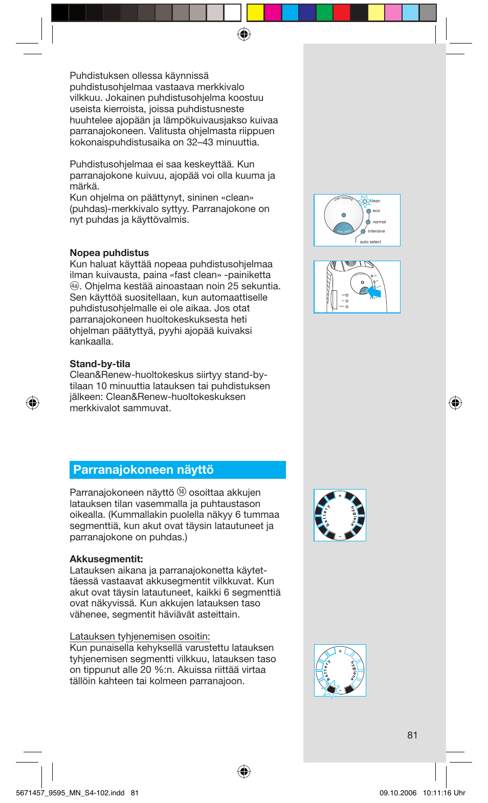 Parranajokoneen näyttö | Braun 9595 Pulsonic User Manual | Page 81 / 101