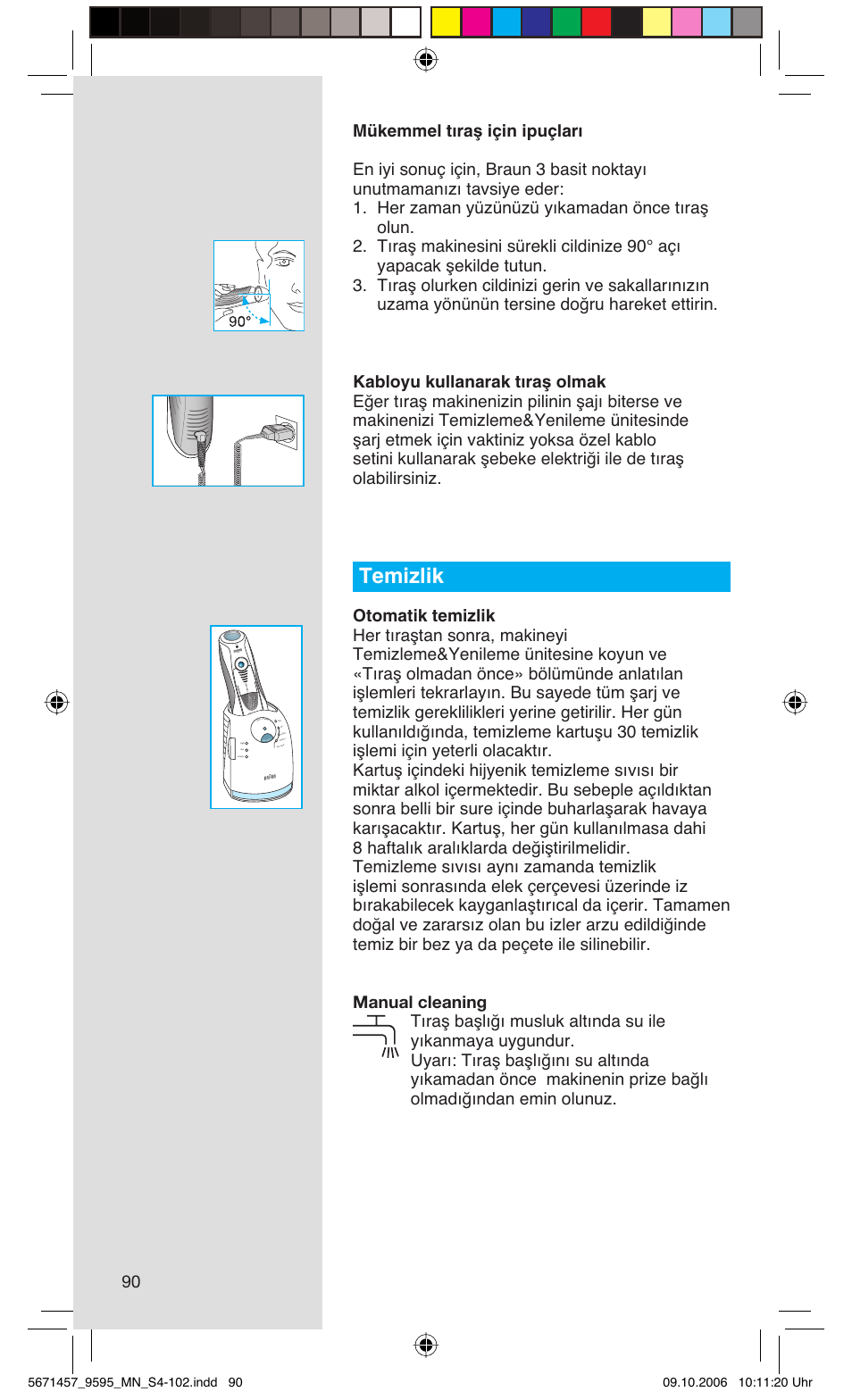 Temizlik, Rese t | Braun 9595 Pulsonic User Manual | Page 90 / 101