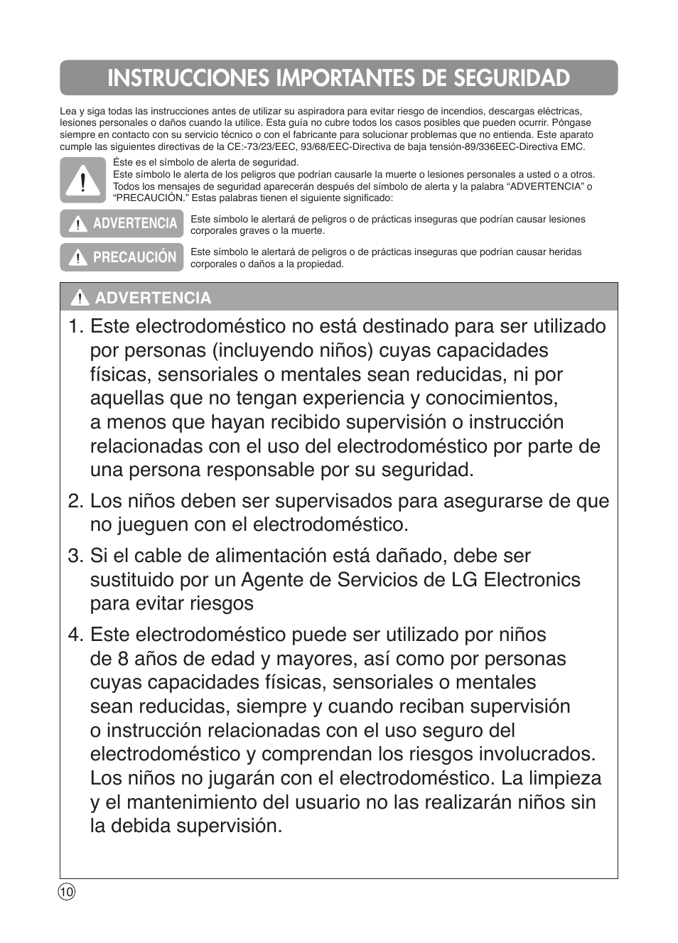 Instrucciones importantes de seguridad | LG VK7320NHAC User Manual | Page 10 / 32