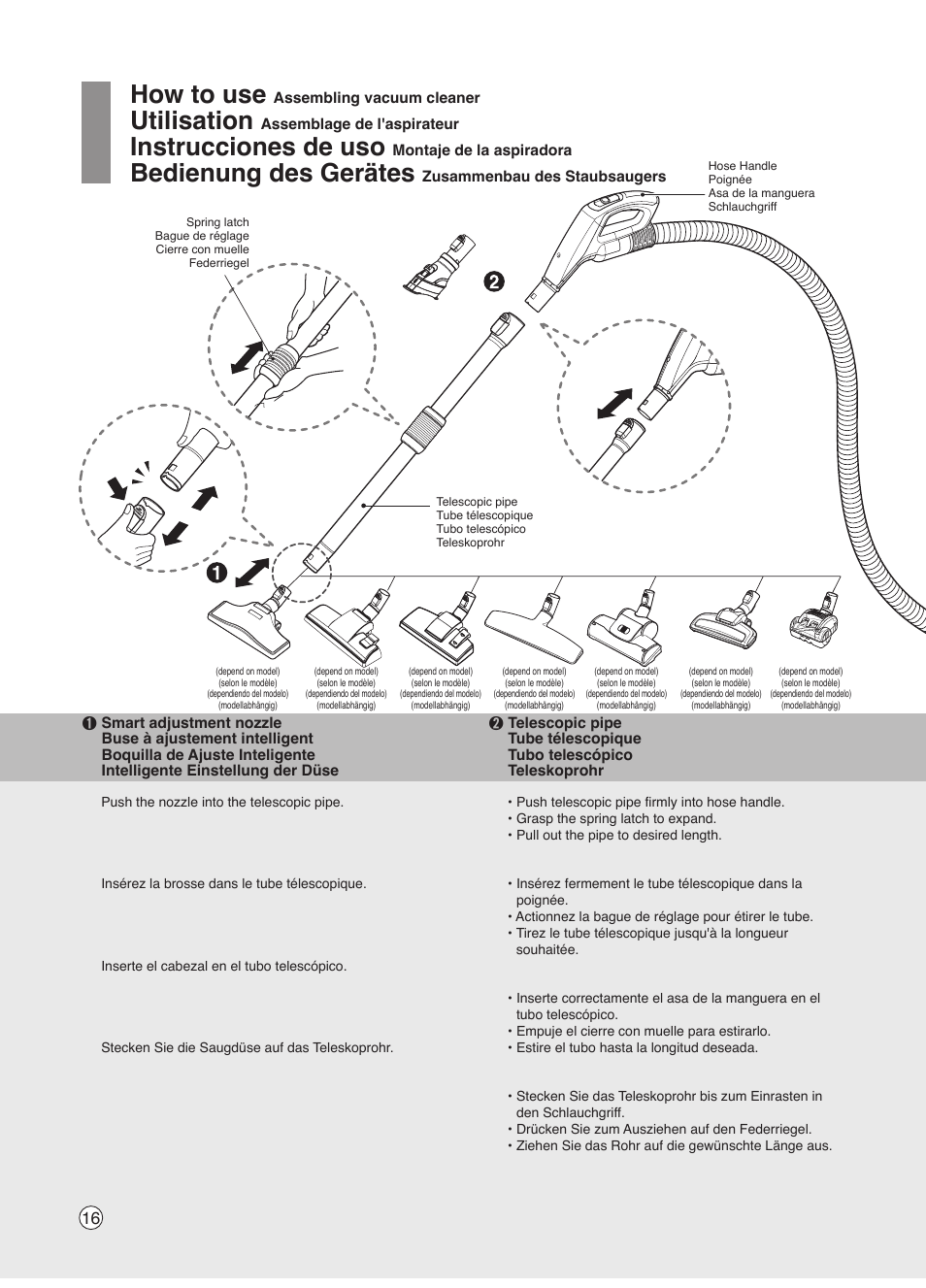 How to use, Utilisation, Instrucciones de uso | Bedienung des gerätes | LG VK7320NHAC User Manual | Page 16 / 32