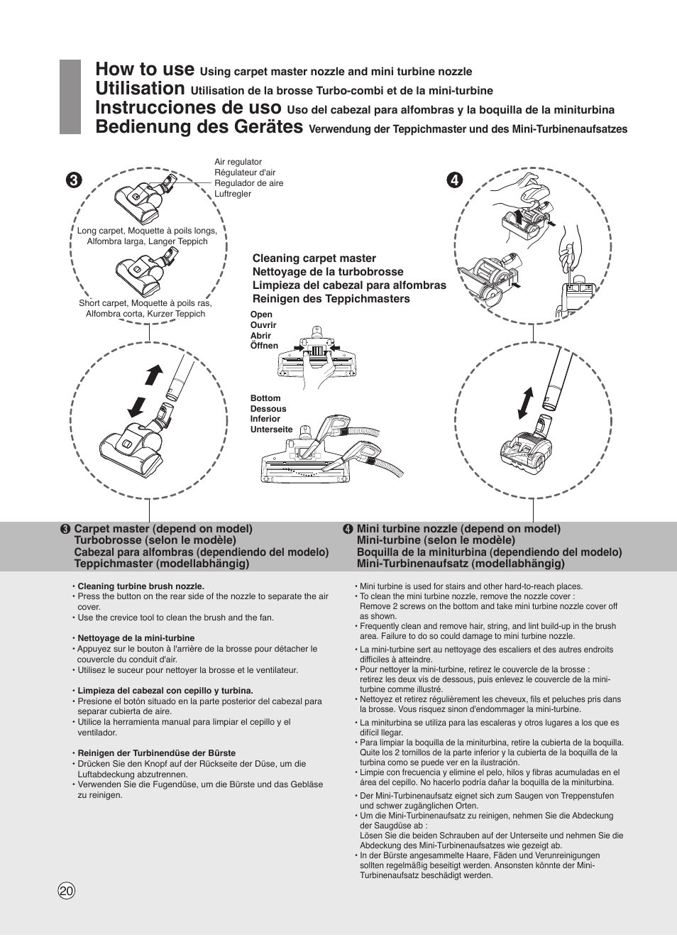 How to use, Utilisation, Instrucciones de uso | Bedienung des gerätes | LG VK7320NHAC User Manual | Page 20 / 32