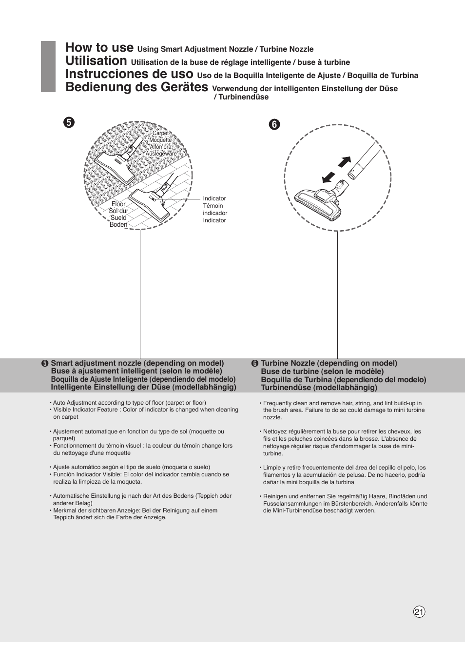 How to use, Utilisation, Instrucciones de uso | Bedienung des gerätes | LG VK7320NHAC User Manual | Page 21 / 32