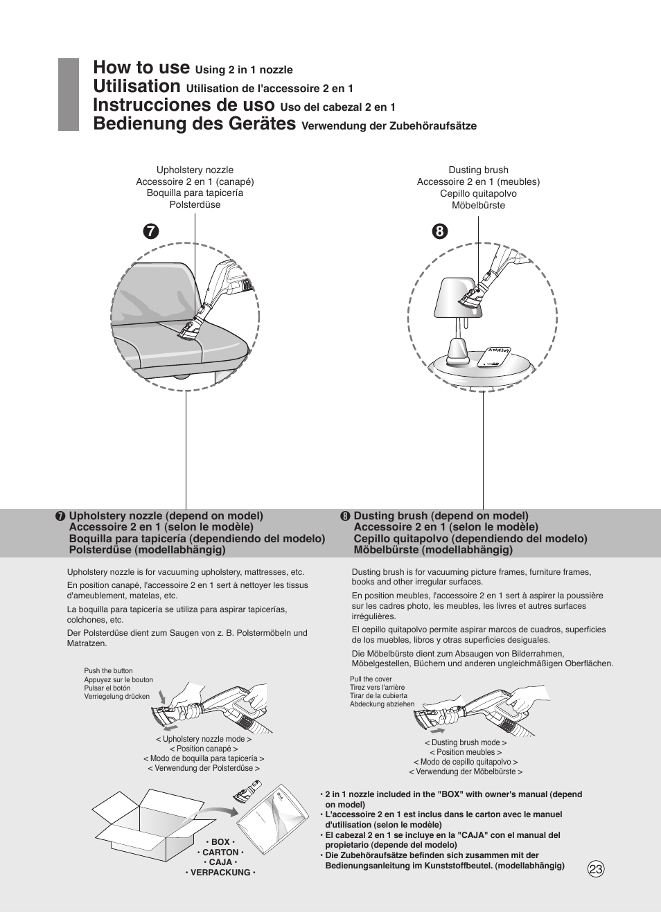 How to use, Utilisation, Instrucciones de uso | Bedienung des gerätes | LG VK7320NHAC User Manual | Page 23 / 32