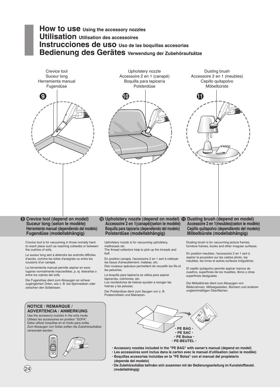 How to use, Utilisation, Instrucciones de uso | Bedienung des gerätes | LG VK7320NHAC User Manual | Page 24 / 32