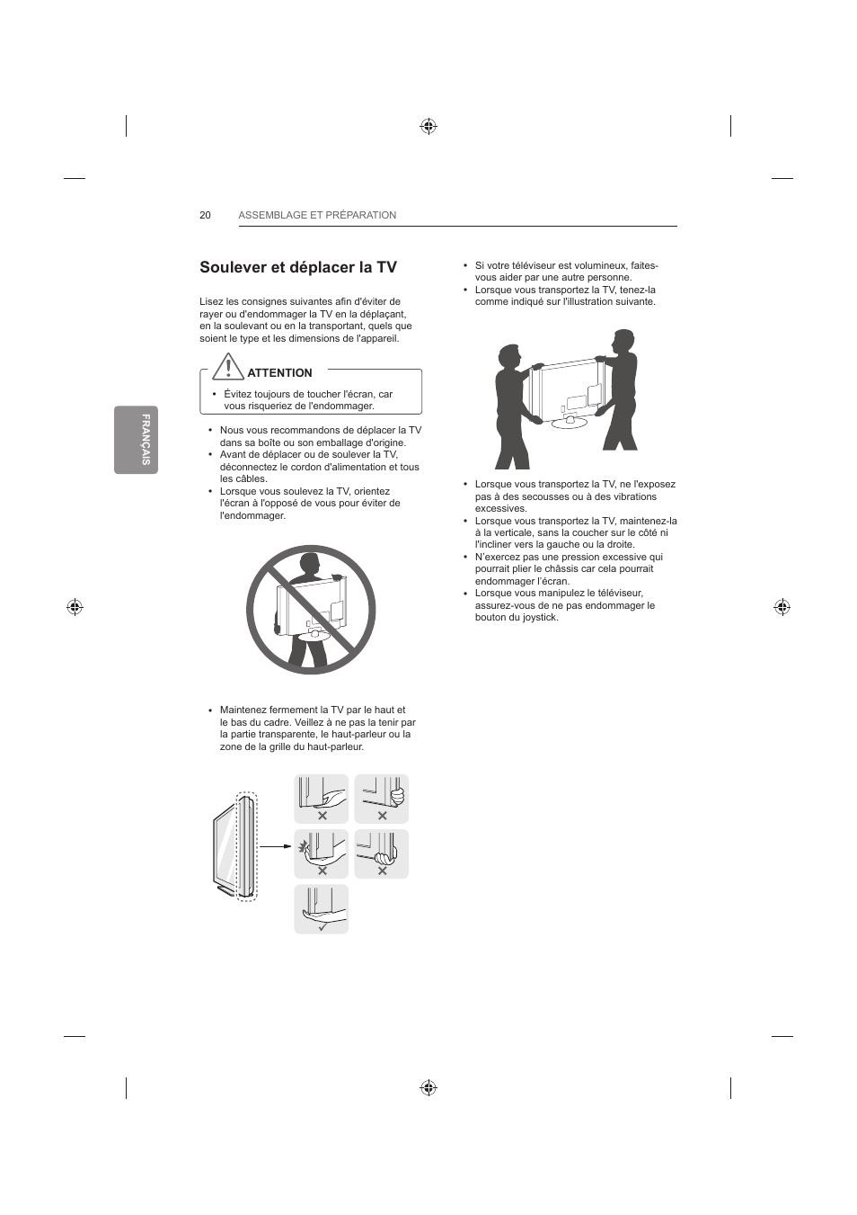 Soulever et déplacer la tv | LG 42LB652V User Manual | Page 132 / 360