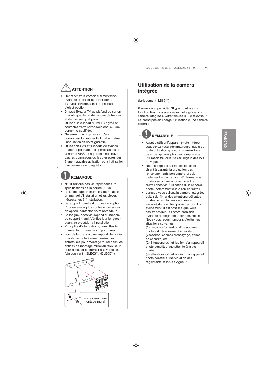 Utilisation de la caméra intégrée | LG 42LB652V User Manual | Page 135 / 360