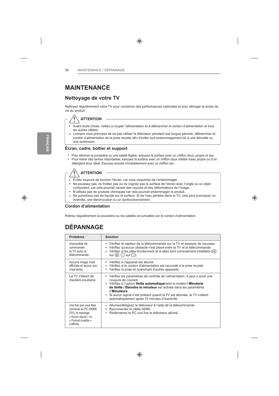 Maintenance, Dépannage, Nettoyage de votre tv | LG 42LB652V User Manual | Page 142 / 360