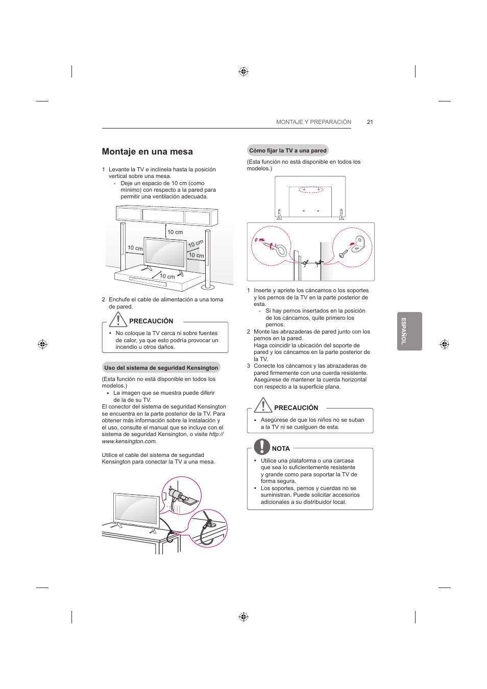 Montaje en una mesa | LG 42LB652V User Manual | Page 209 / 360