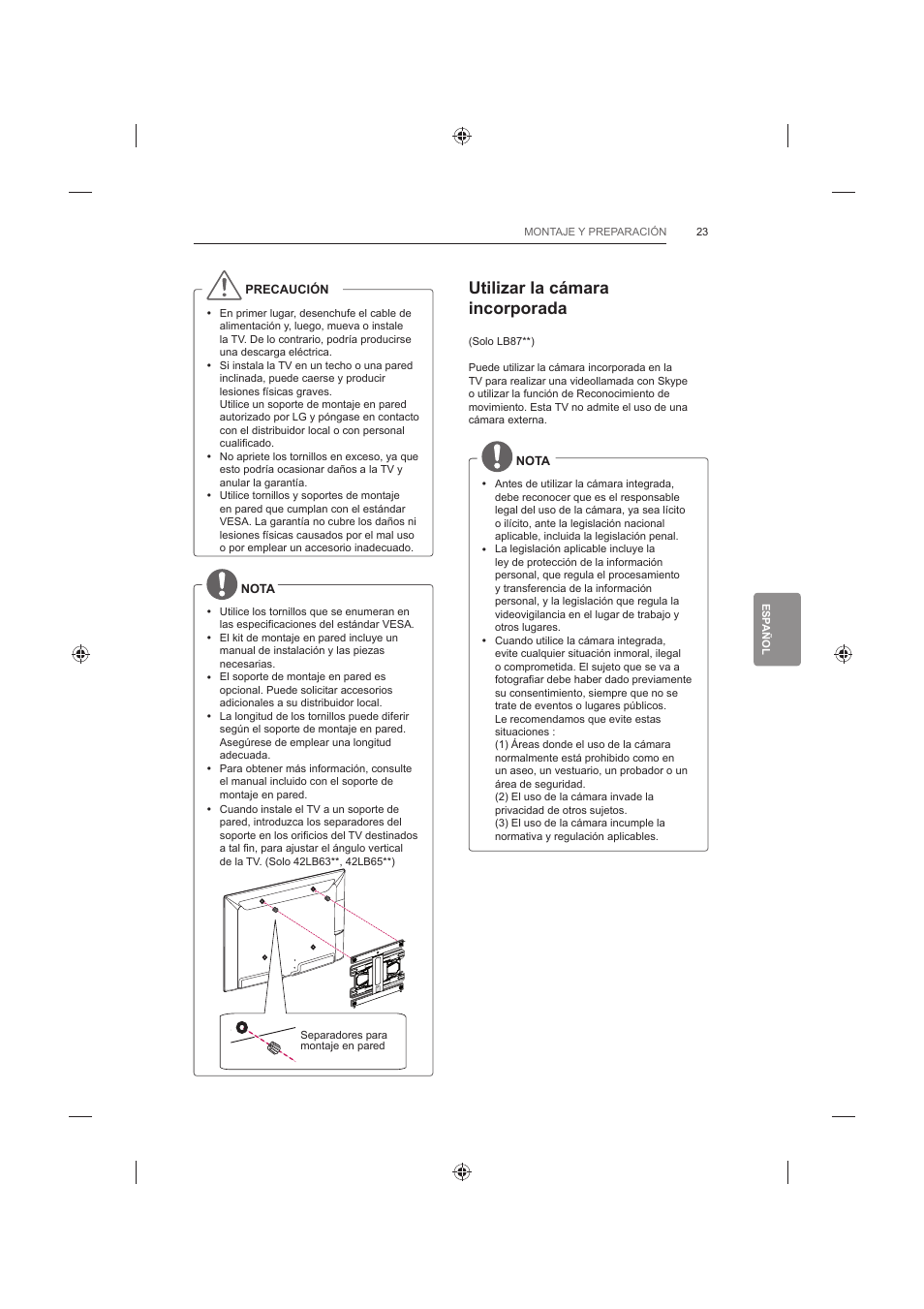 Utilizar la cámara incorporada | LG 42LB652V User Manual | Page 211 / 360