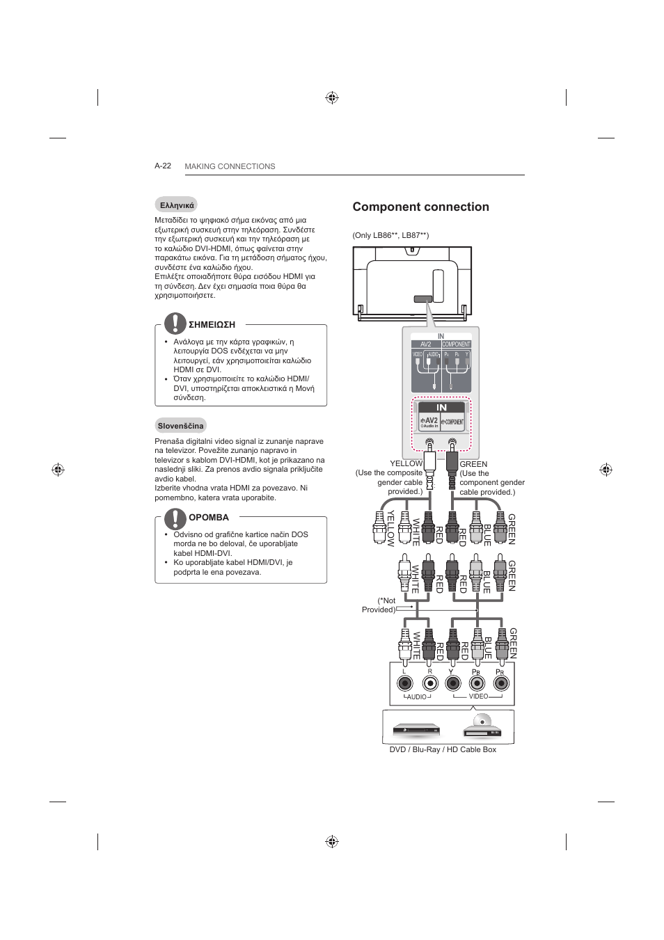 Component connection | LG 42LB652V User Manual | Page 22 / 360