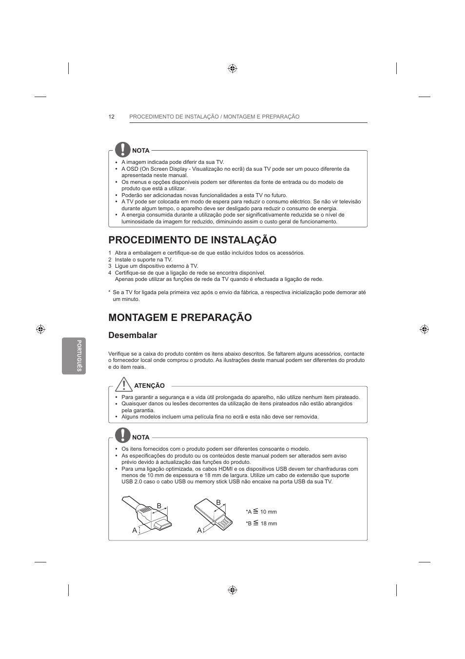 Procedimento de instalação, Montagem e preparação, Desembalar | LG 42LB652V User Manual | Page 232 / 360