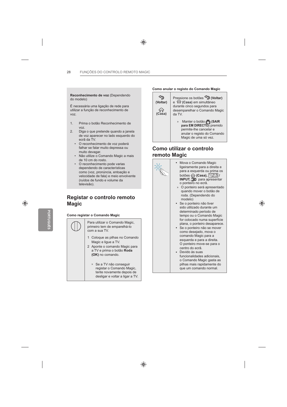 Como utilizar o controlo remoto magic, Registar o controlo remoto magic | LG 42LB652V User Manual | Page 248 / 360