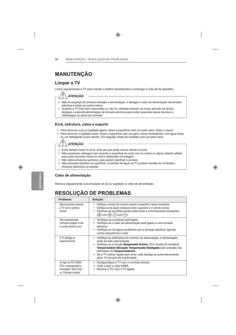 Manutenção, Resolução de problemas, Limpar a tv | LG 42LB652V User Manual | Page 250 / 360