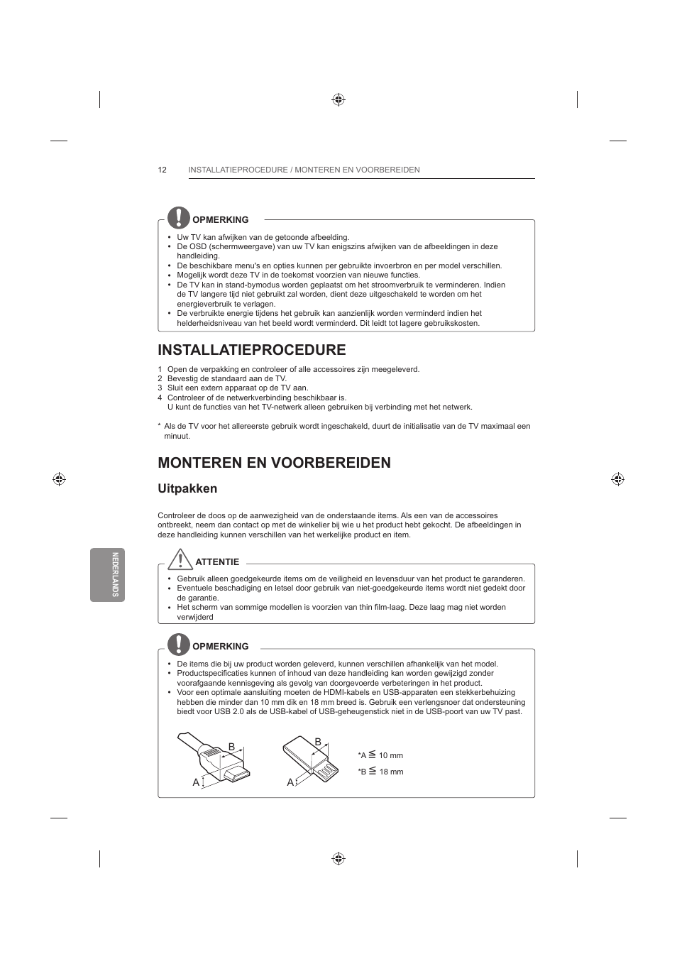 Installatieprocedure, Monteren en voorbereiden, Uitpakken | LG 42LB652V User Manual | Page 264 / 360