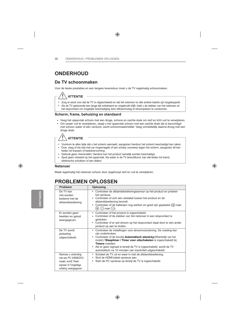 Onderhoud, Problemen oplossen, De tv schoonmaken | LG 42LB652V User Manual | Page 282 / 360