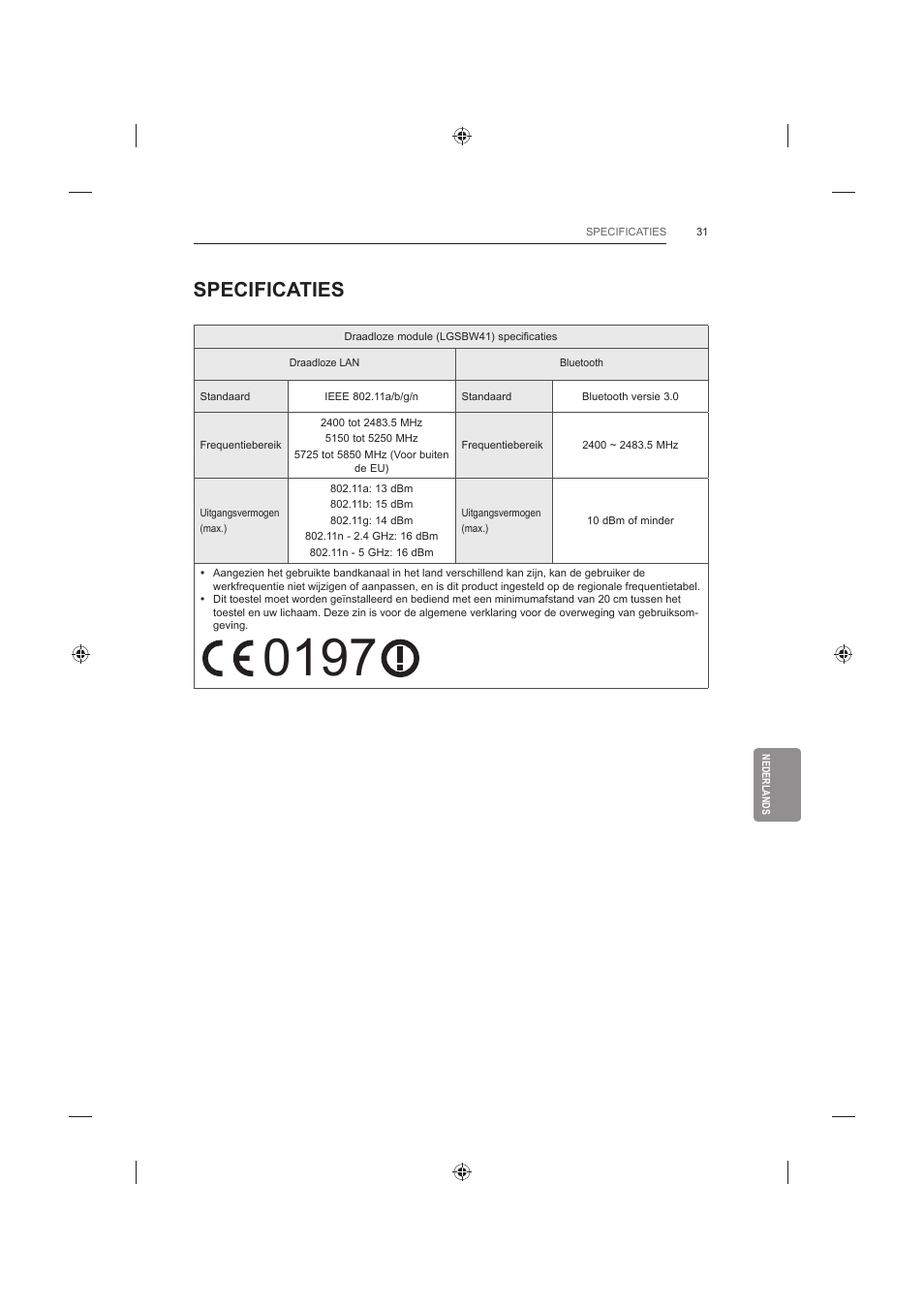 Specificaties | LG 42LB652V User Manual | Page 283 / 360