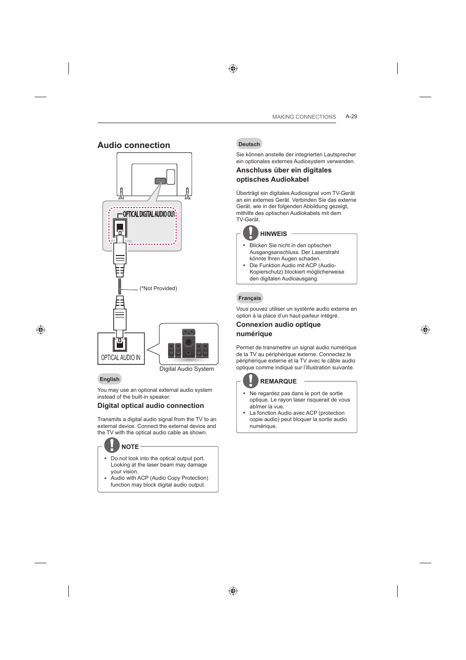 P out, Audio connection | LG 42LB652V User Manual | Page 29 / 360
