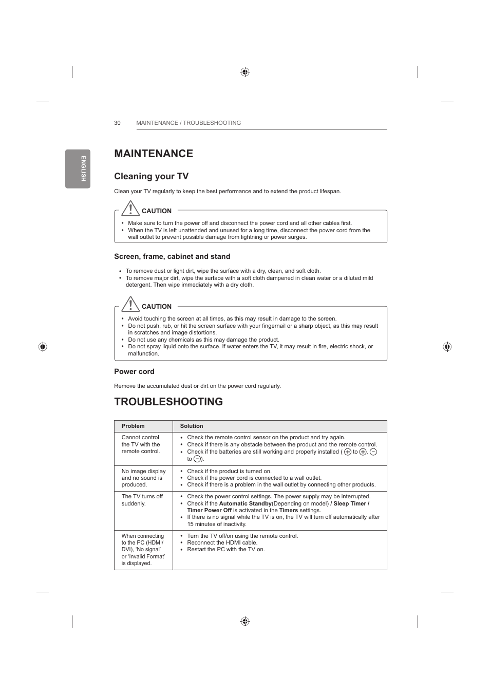 Maintenance, Troubleshooting, Cleaning your tv | LG 42LB652V User Manual | Page 78 / 360
