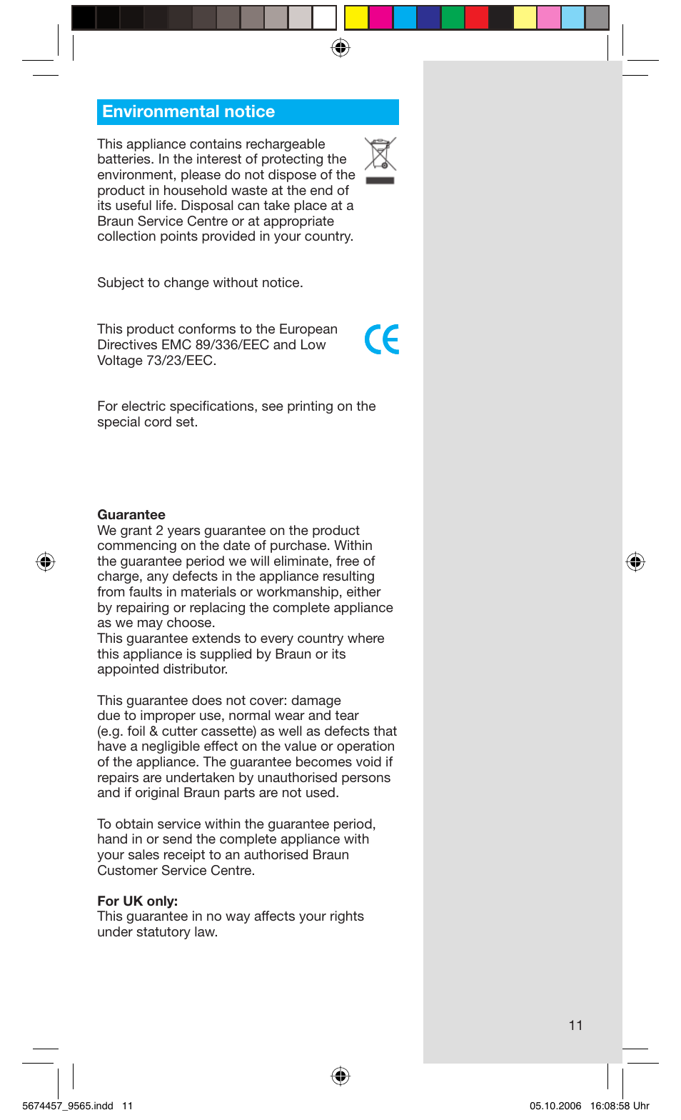 Environmental notice | Braun 9565 Pulsonic User Manual | Page 11 / 59