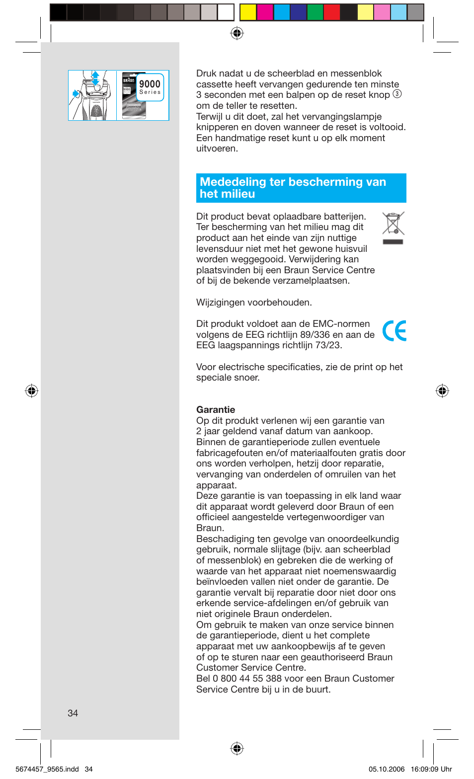 Mededeling ter bescherming van het milieu | Braun 9565 Pulsonic User Manual | Page 34 / 59