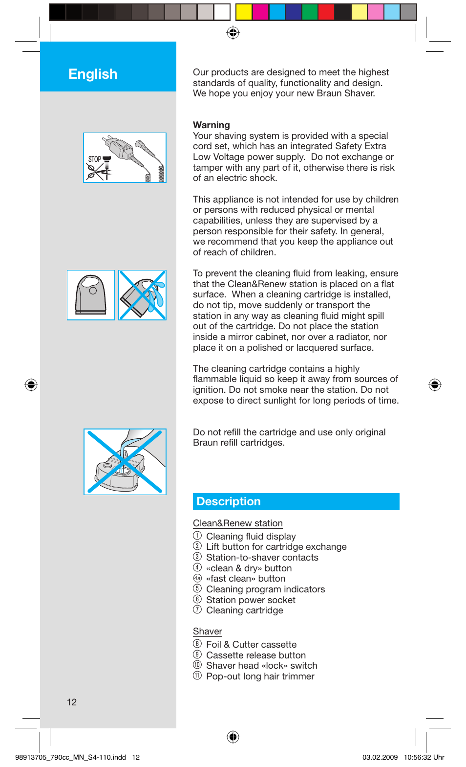 English, Description | Braun 790cc-5692 Series 7 User Manual | Page 12 / 109