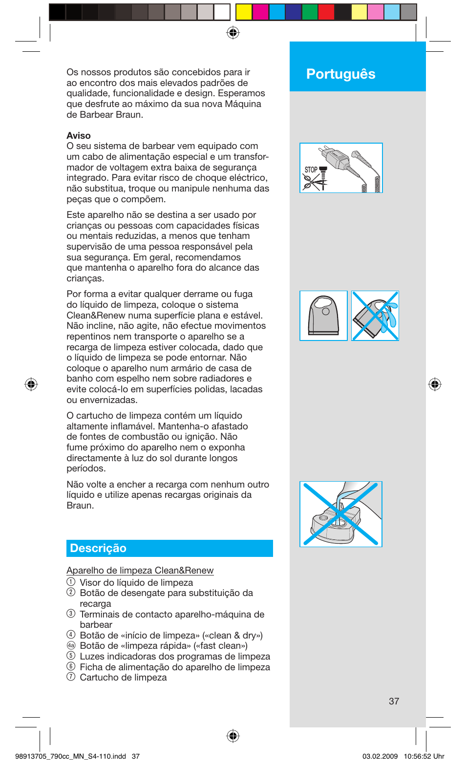 Português, Descrição | Braun 790cc-5692 Series 7 User Manual | Page 37 / 109