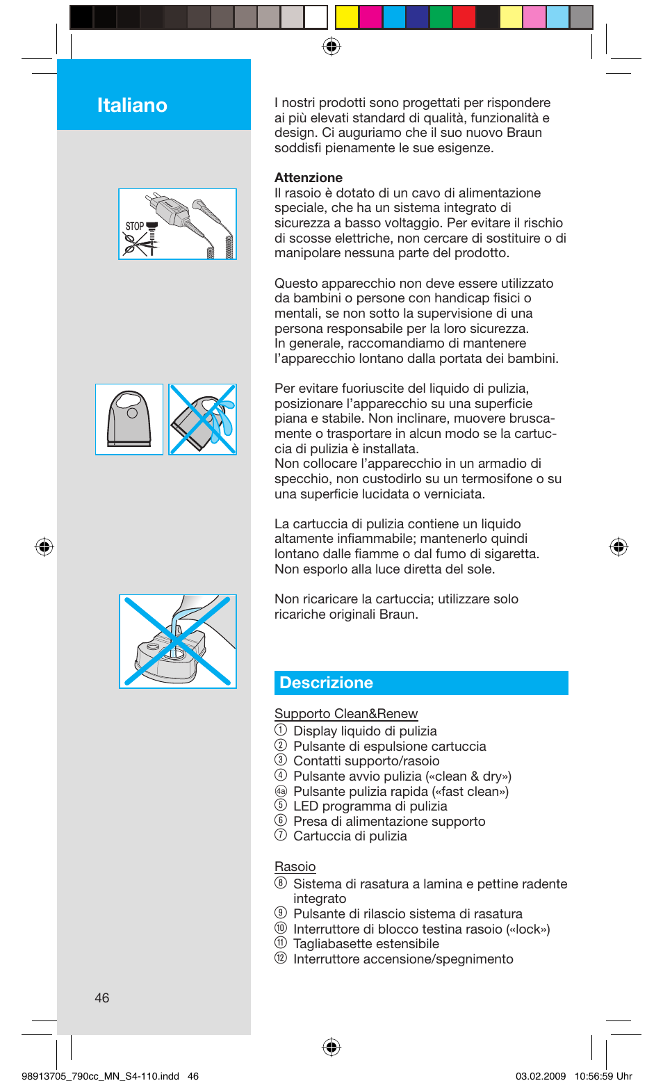 Italiano, Descrizione | Braun 790cc-5692 Series 7 User Manual | Page 46 / 109