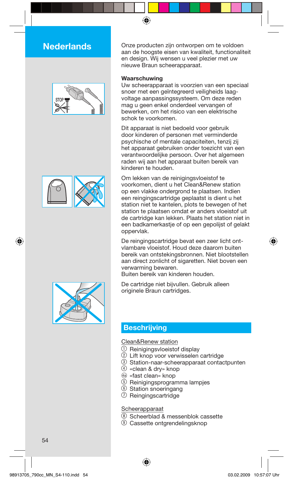 Nederlands, Beschrijving | Braun 790cc-5692 Series 7 User Manual | Page 54 / 109