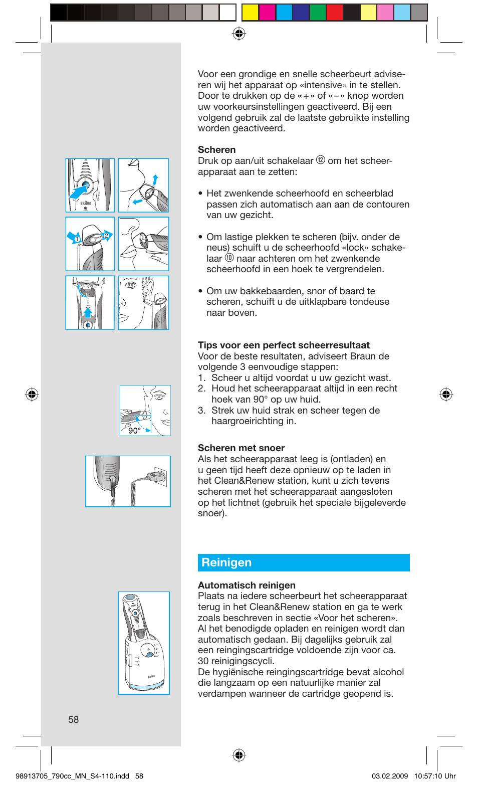 Reinigen, Rese t | Braun 790cc-5692 Series 7 User Manual | Page 58 / 109