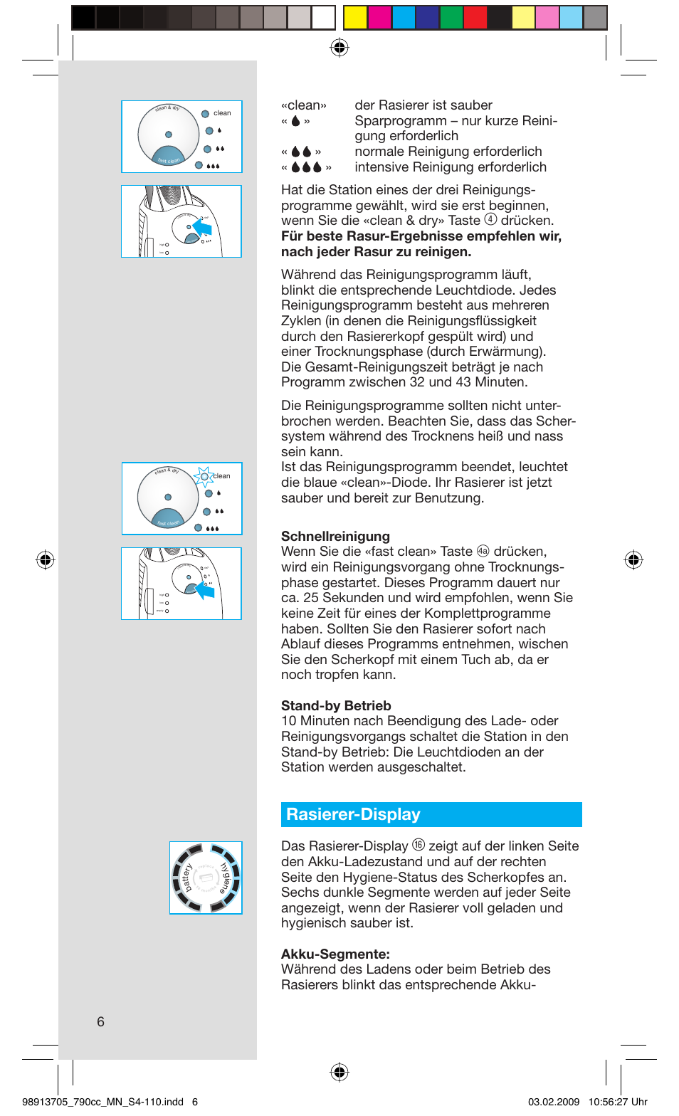 Rasierer-display, Das rasierer-display | Braun 790cc-5692 Series 7 User Manual | Page 6 / 109