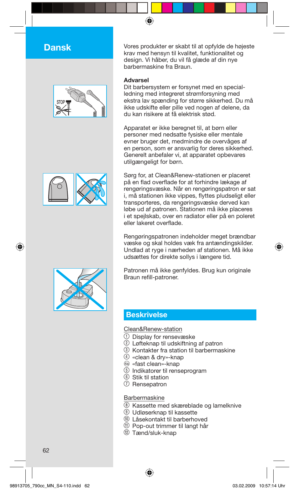 Dansk, Beskrivelse | Braun 790cc-5692 Series 7 User Manual | Page 62 / 109