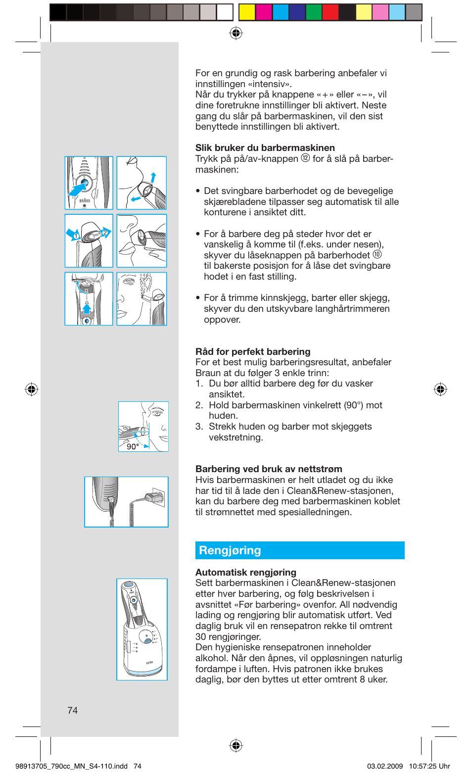 Rengjøring, Rese t | Braun 790cc-5692 Series 7 User Manual | Page 74 / 109