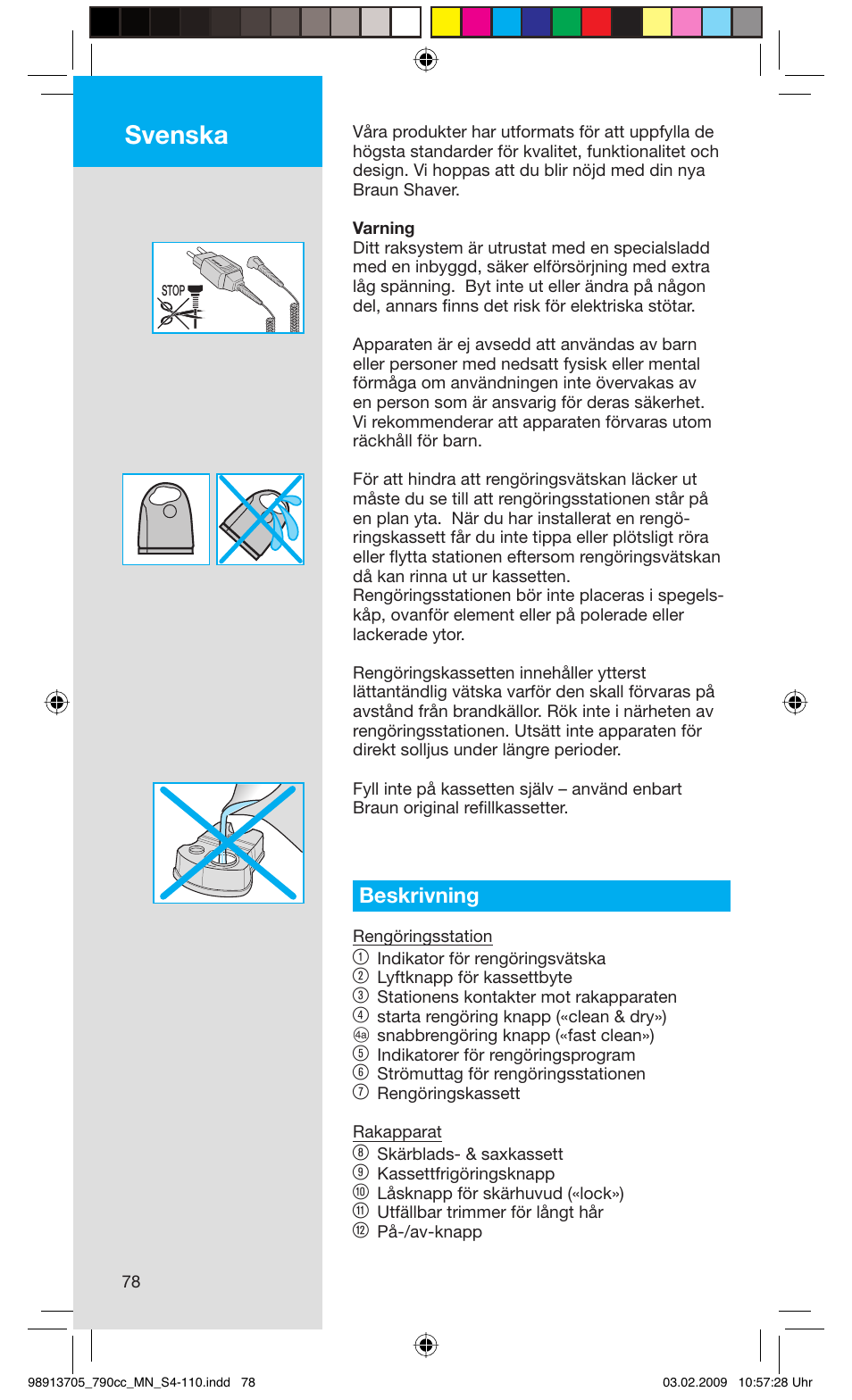 Svenska, Beskrivning | Braun 790cc-5692 Series 7 User Manual | Page 78 / 109