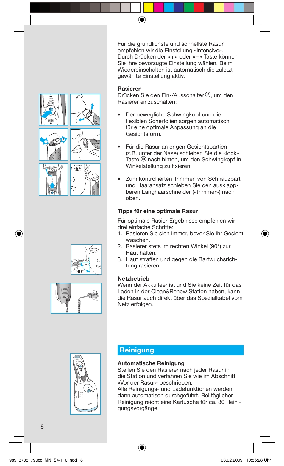 Reinigung, Rese t | Braun 790cc-5692 Series 7 User Manual | Page 8 / 109