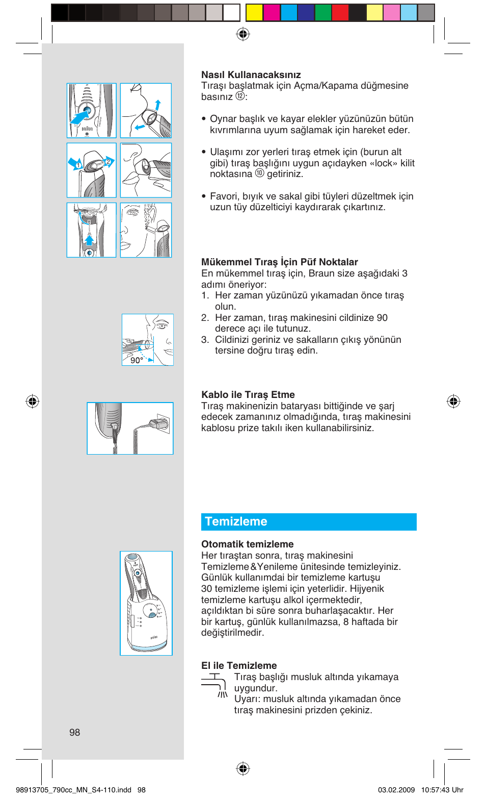 Temizleme | Braun 790cc-5692 Series 7 User Manual | Page 98 / 109